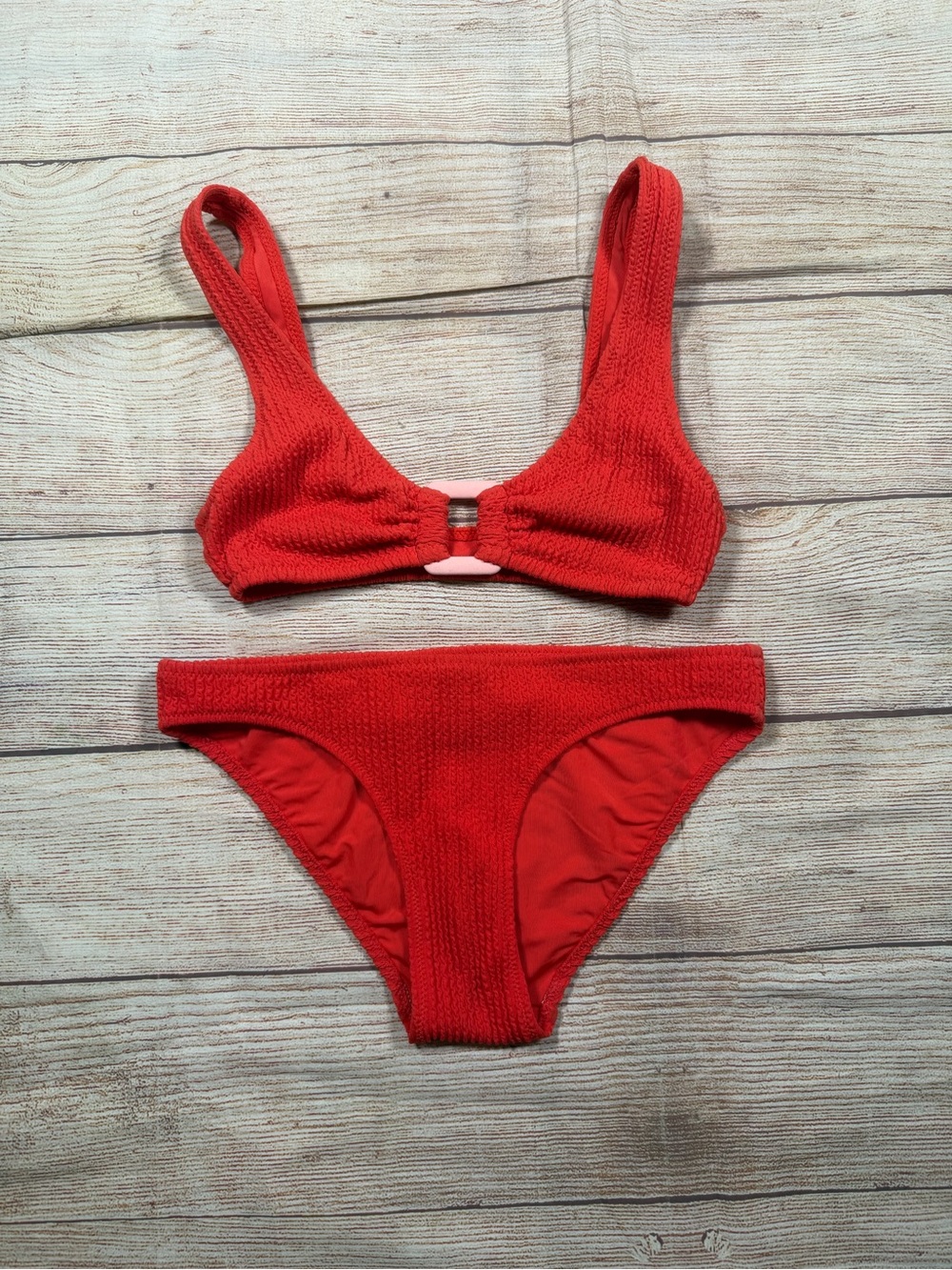 aerie Red Textured Scoop‎ Bikini